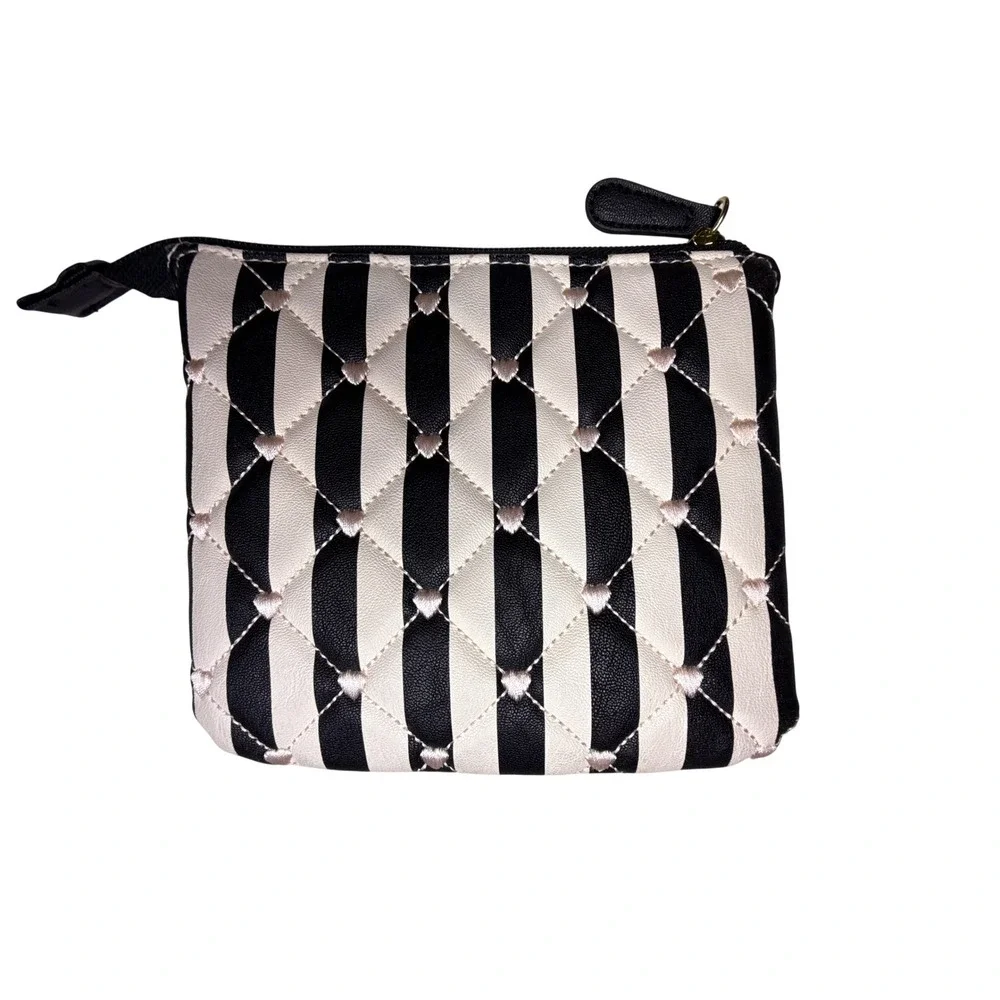 Luv Betsey Johnson Quilted Cute Pink Hearts Stripe Makeup Bag Pouch Girlhoodcore